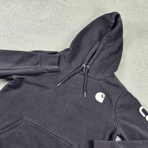 Carhartt Hoodie Womens Small 4-6 Black Pullover Fleece Spell Out Relaxed Fit